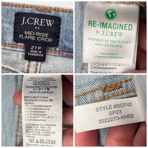 J.Crew Mid-Rise Flare Crop Jeans Light Wash Button Fly Denim Size 27 Petite - Picture 3 of 9